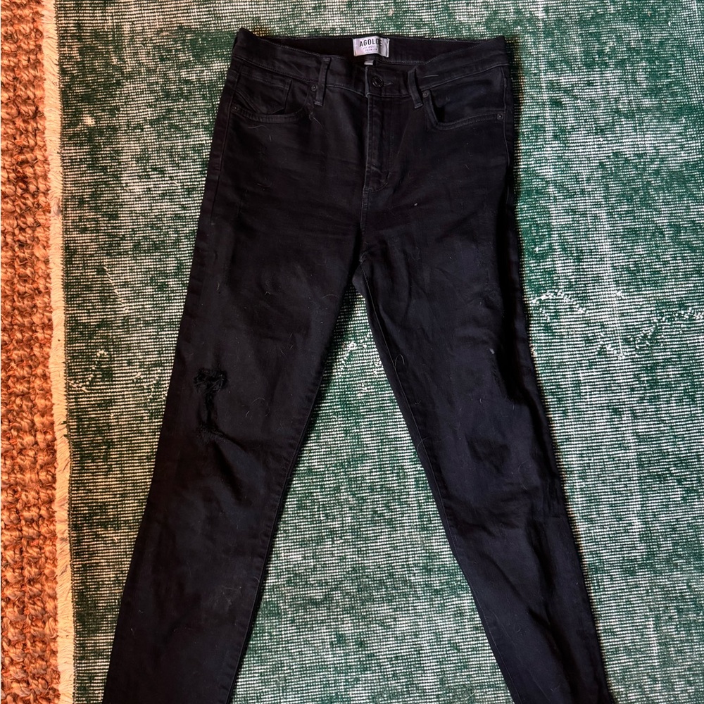AGOLDE Women's Black Jeans with destructed hem